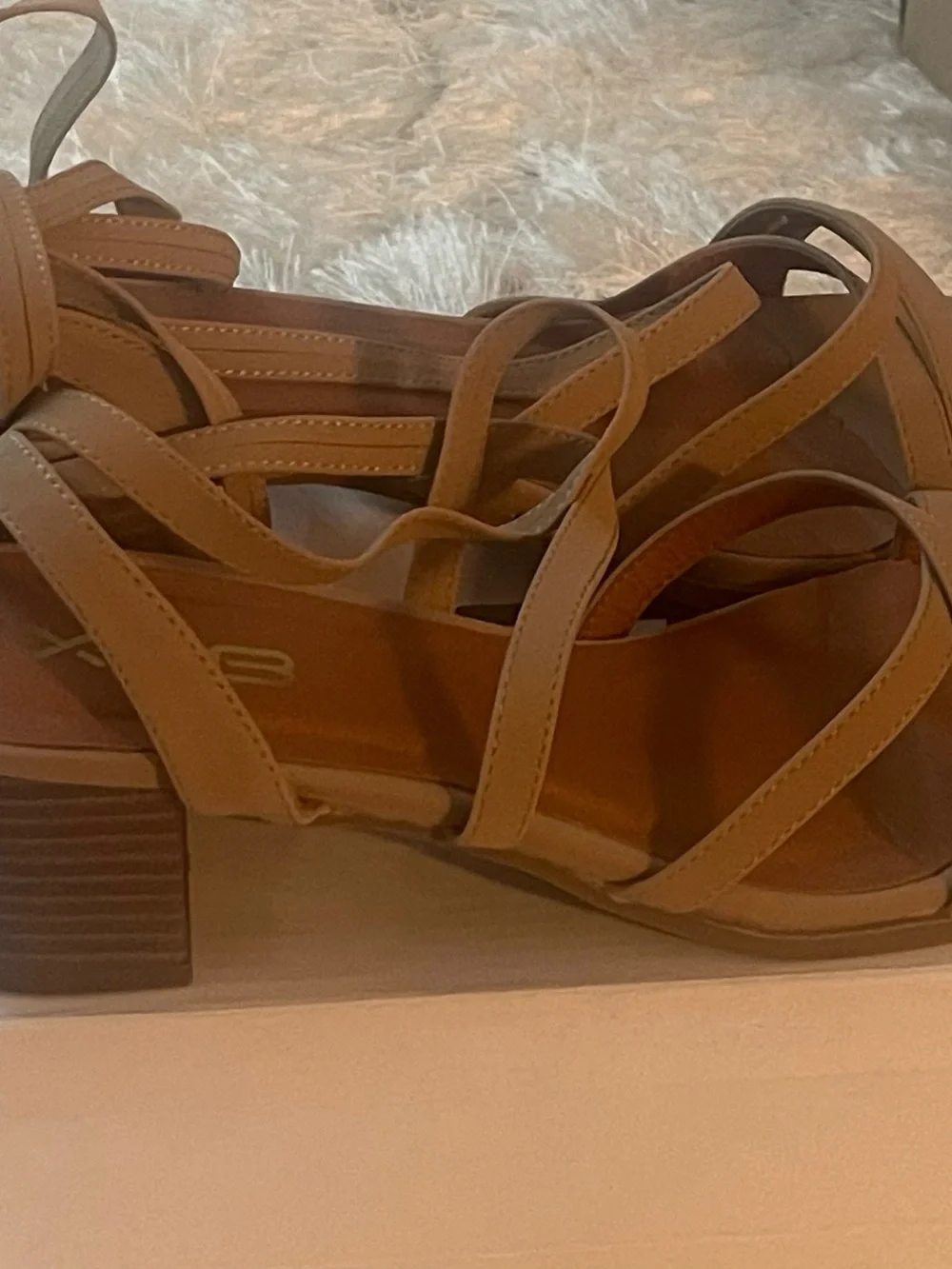 Wish Tan Strappy Low Block Heel Sandals